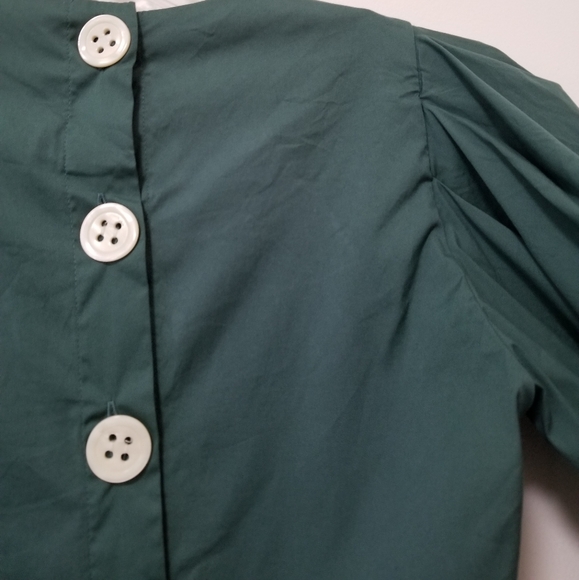 Zara Green Puff Sleeve Button Back Blouse Long Sleeve Cotton Poplin Size XS - Picture 11 of 11
